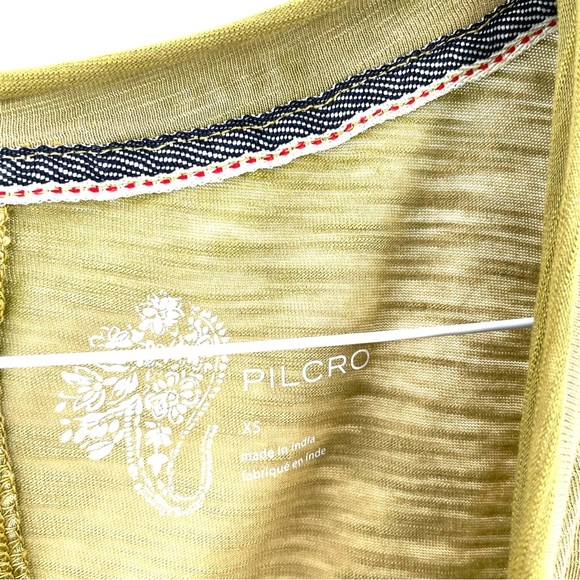 Anthropologie Pilcro Short Flutter Ruched Khaki Green Cotton T Shirt Top - Picture 4 of 6